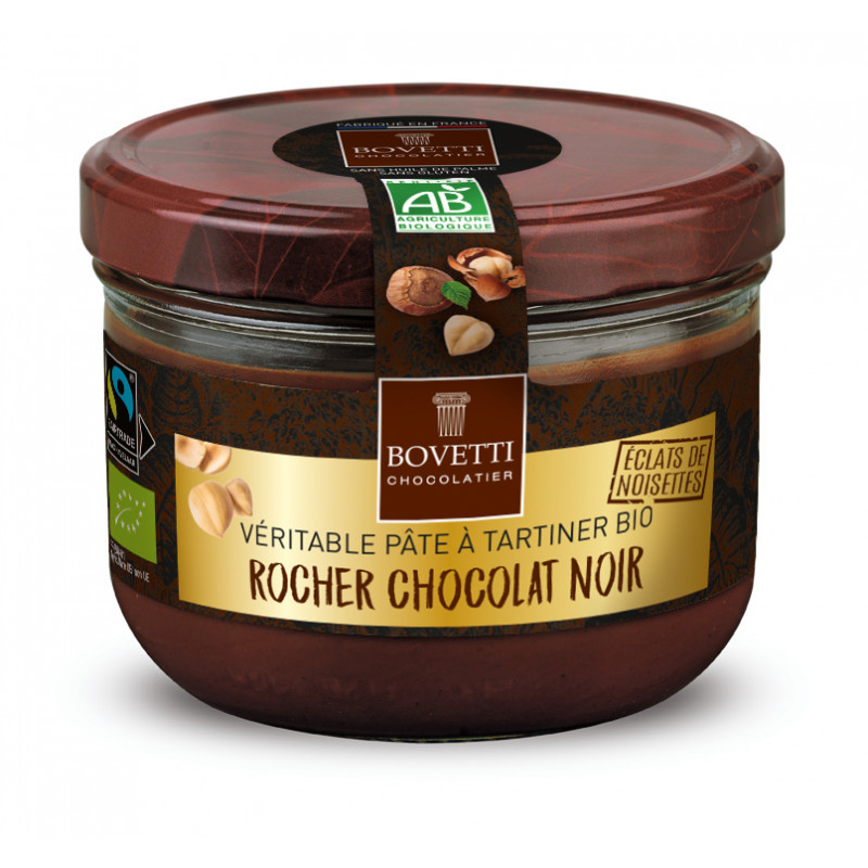BIO čokoládová nátierka "ROCHER" horká 73% s praženými lieskovcami 200 g